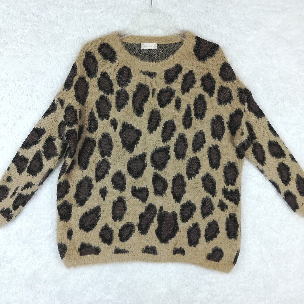 Altar'd State Sweater Womens Fuzzy Knit Leopard Print Drop Sleeve Pullover S